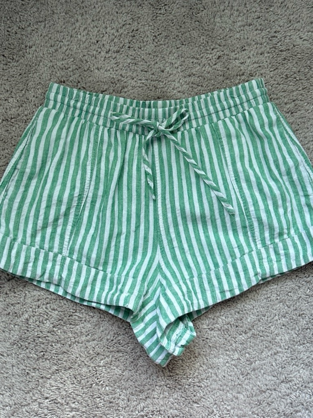 Universal Thread Green and White Striped High-Waist Shorts